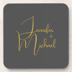 Wedding Modern Minimalist Plain Calligraphy Name Coaster