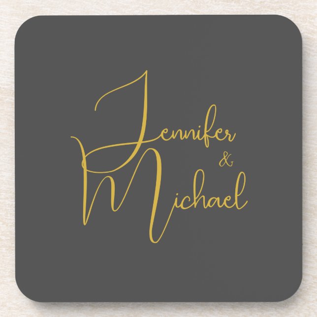 Wedding Modern Minimalist Plain Calligraphy Name Coaster (Front)