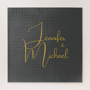 Wedding Modern Minimalist Plain Calligraphy Name Jigsaw Puzzle