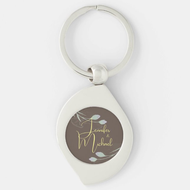 Wedding Modern Minimalist Plain Calligraphy Name Key Ring (Front)