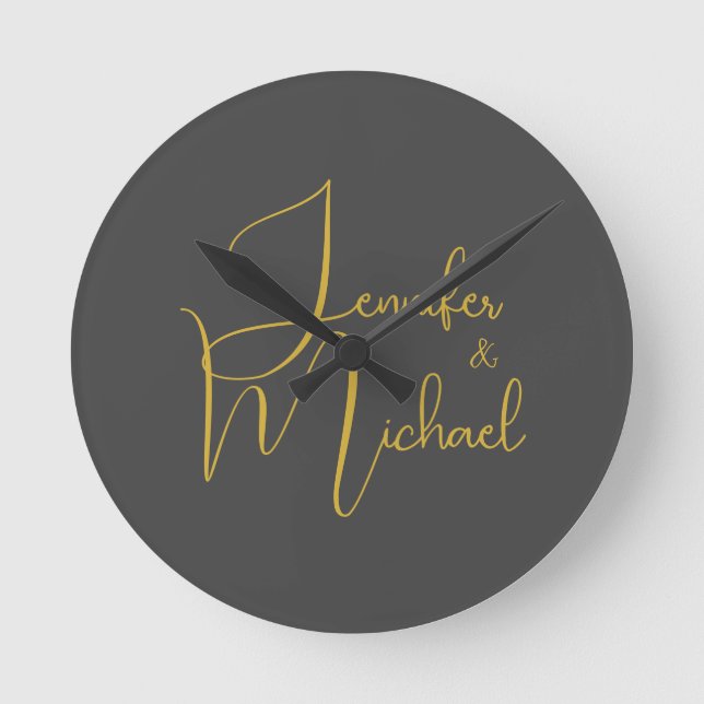 Wedding Modern Minimalist Plain Calligraphy Name Round Clock (Front)