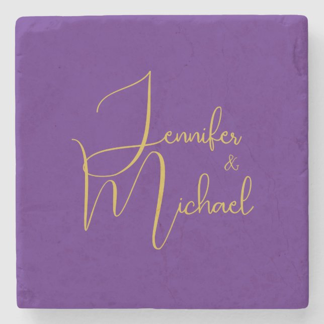 Wedding Modern Minimalist Plain Calligraphy Name Stone Coaster (Front)
