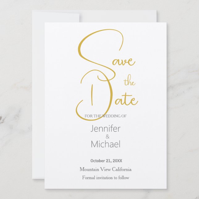 Wedding Modern Minimalist Plain Calligraphy Save The Date (Front)