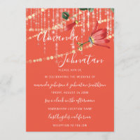 Wedding Modern Monogram Vivid Coral Lights Gold