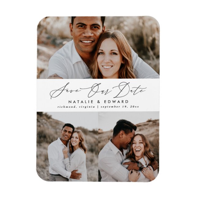 Wedding modern multi photo typography graphic magnet (Vertical)