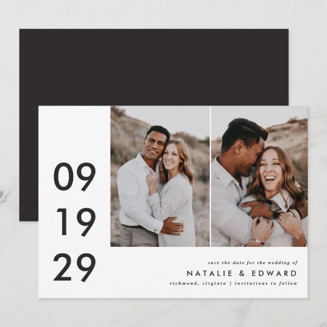 Wedding modern multi photo typography graphic save the date (Front/Back)