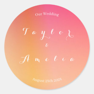 Wedding Modern Orange Peach Ombre Classic Round Sticker