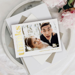 Wedding Modern Photo Thank You Gold Foil Card
