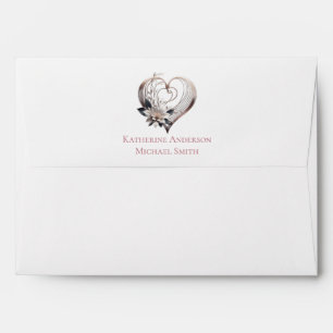 Wedding-Modern Pink Heart with Flowers Envelope