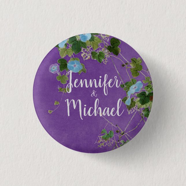 Wedding Modern Plain Calligraphy Name Floral 3 Cm Round Badge (Front)