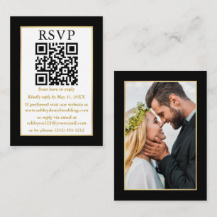 Wedding Modern QR Photo Gold Frame Black QR Enclosure Card