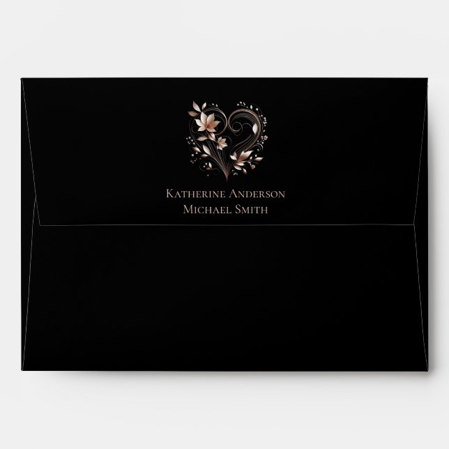 Wedding-Modern Rose Gold Flowers with a Heart Envelope (Back (Top Flap))