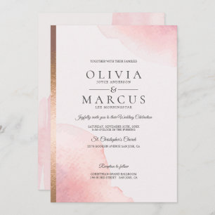 Wedding Modern Rose Pink Watercolor Splash Invitation