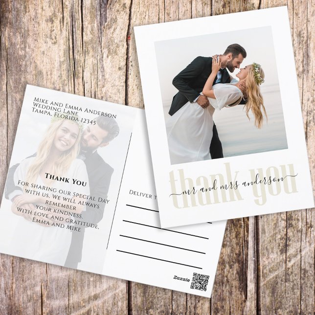 Wedding Modern Simple Trendy Minimalist Thank You Postcard (Creator Uploaded)