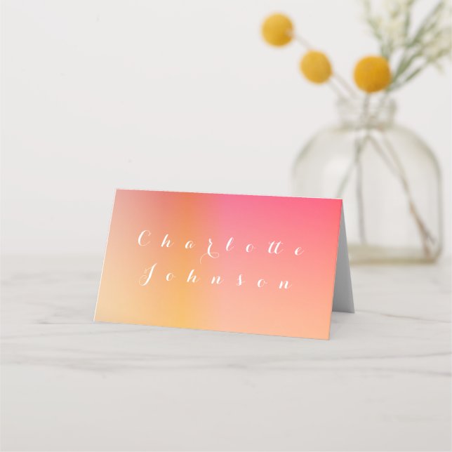 Wedding Modern Sunset Ombre Name Meal Choice Place Card (Front)