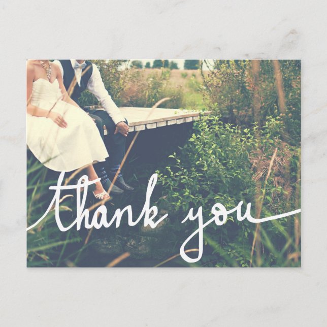 Wedding Modern Thank You Script Couple Photo Postcard (Front)