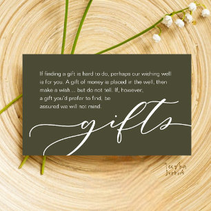 Wedding Monetary Gift Registry, Classy Olive Green Enclosure Card