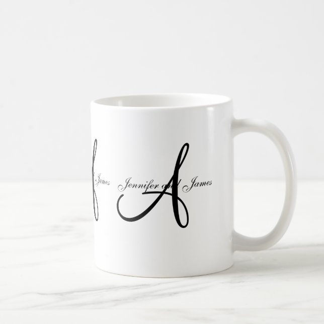 Wedding Monogram A & Names Black White Favour Mug (Right)