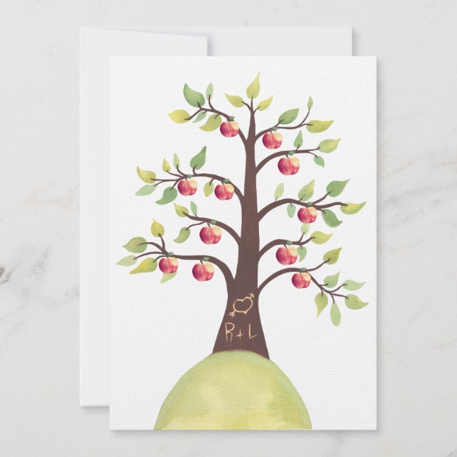 Wedding Monogram Apple Tree Carving Invite (Front)