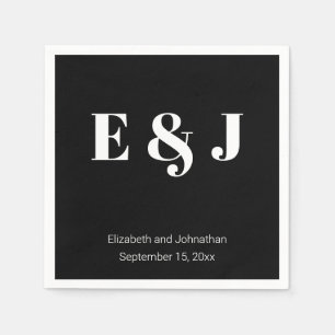 Wedding Monogram Black and White Bride Groom Names Napkin