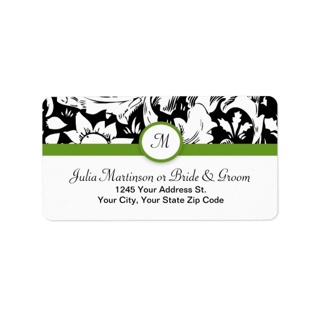 wedding monogram black and white damask labels (Front)