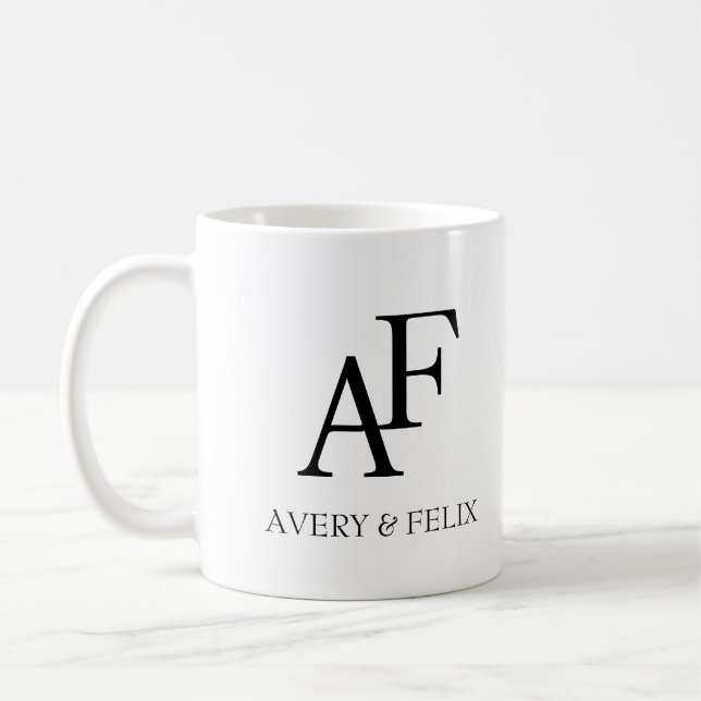 Wedding Monogram Black and White Elegant Guest Coffee Mug (Left)