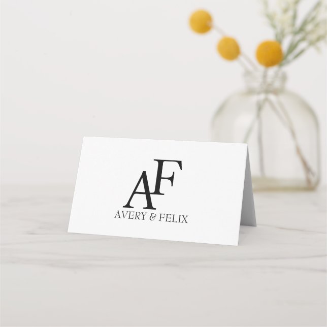 Wedding Monogram Black and White Elegant Guest Place Card (Front)