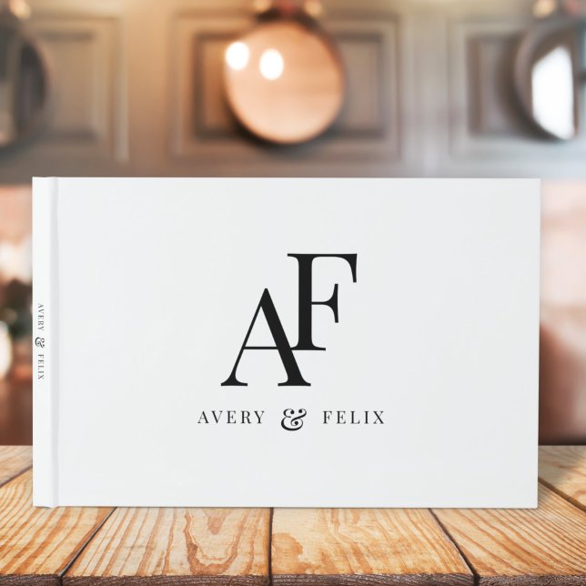 Wedding Monogram Black and White Elegant Simple Guest Book (Creator Uploaded)