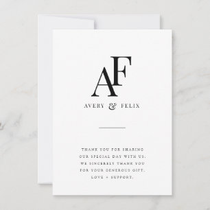 Wedding Monogram Black Elegant Simple Minimalist Thank You Card