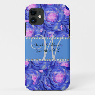 Wedding monogram blue roses Case-Mate iPhone case