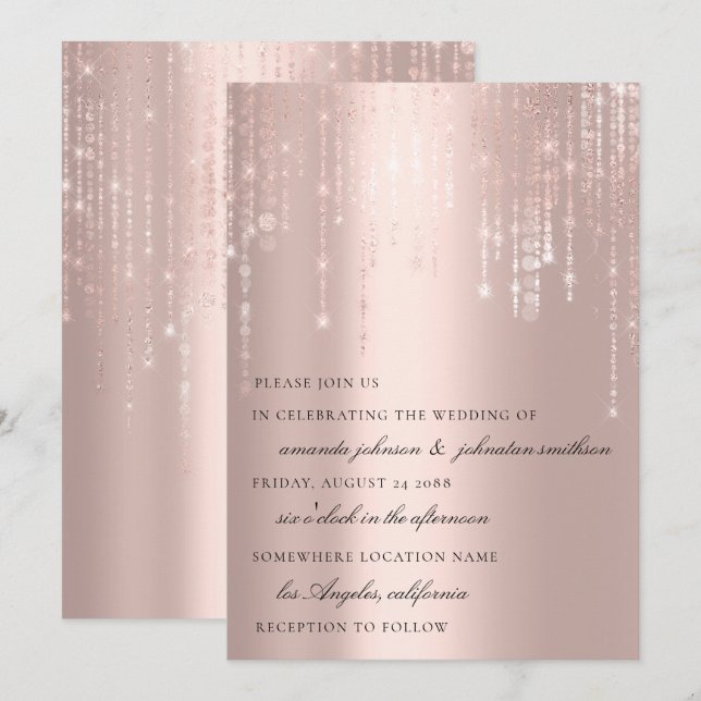 Wedding Monogram Blush Rose Strings Confetti Invitation (Front/Back)