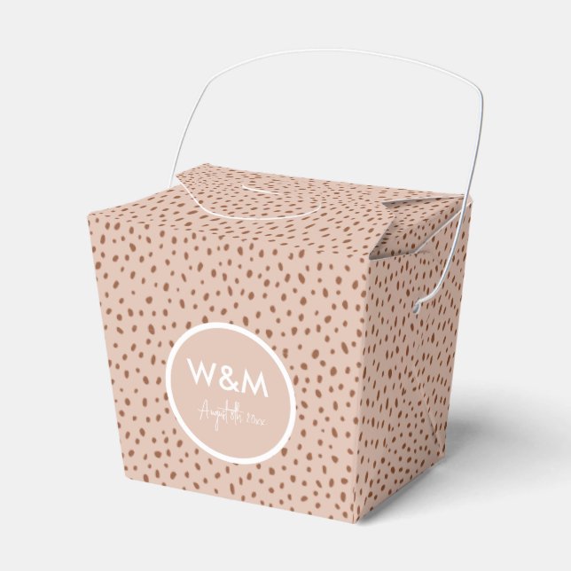 Wedding Monogram Boho Beige & Brown Dots Favour Bo Box (Front Side)