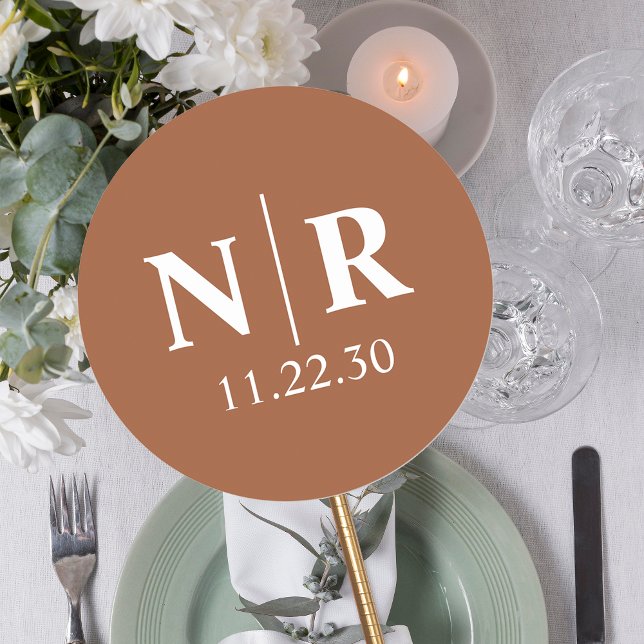 Wedding Monogram Bride And Groom Initials Classic Round Sticker (Creator Uploaded)