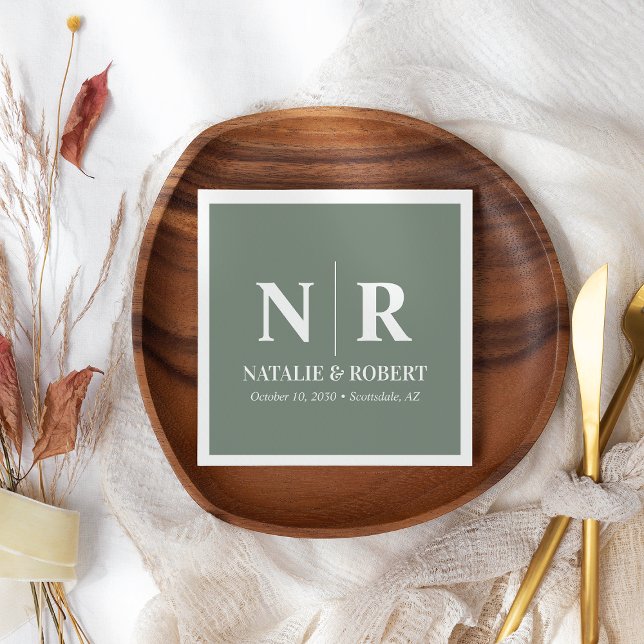 Wedding Monogram Bride And Groom Initials Elegant Napkin (Creator Uploaded)