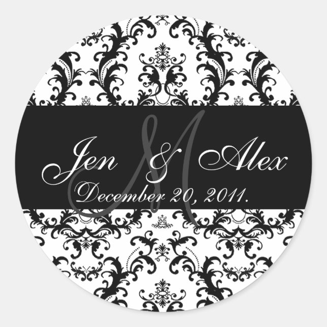 Wedding Monogram Bride Groom Date Damask Seal (Front)