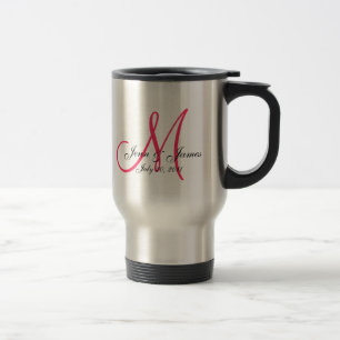 Wedding Monogram Bride Groom Date Pink Travel Mugs