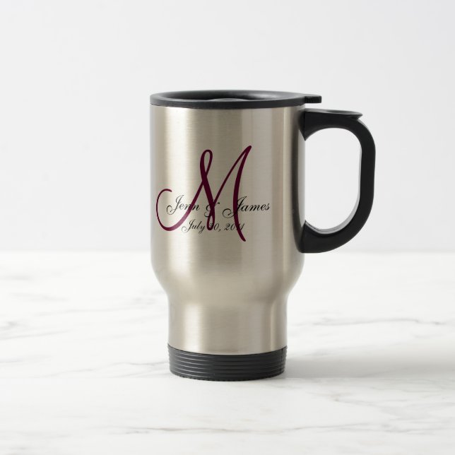 Wedding Monogram Bride Groom Date Wine Travel Mug (Right)