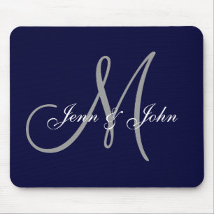 Wedding Monogram Bride Groom Names Navy Mouse Pad