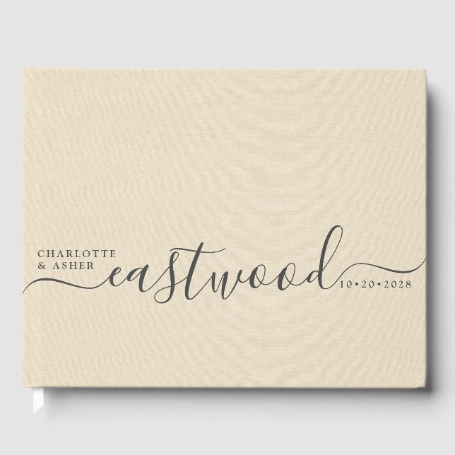 Wedding Monogram Cream Wedding Guest Book (Front)