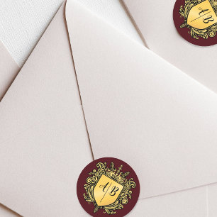 Wedding Monogram Crest Gold  Classic Round Sticker