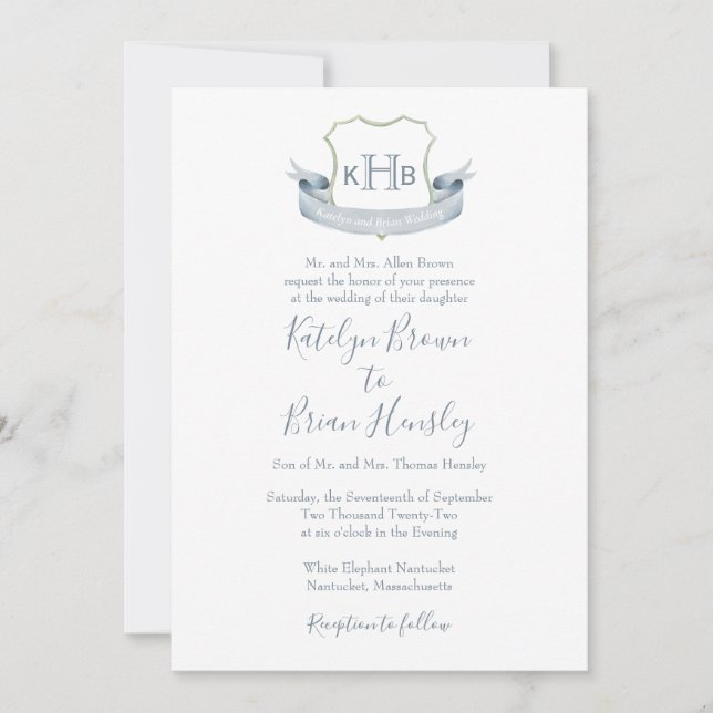 Wedding Monogram Crest Logo Classic Invitation (Front)