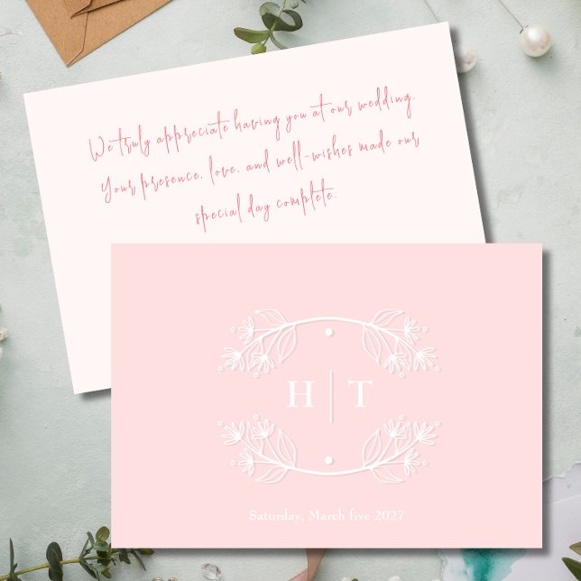 Wedding Monogram Crest pink blush thank you card (Wedding Monogram Crest pink blush thank you card)