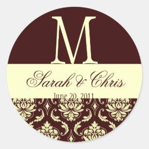 Wedding Monogram Damask Brown Ivory Seal
