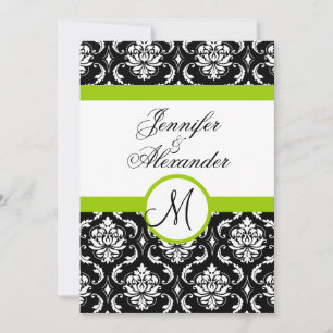 Wedding Monogram Damask Green Invitation Front