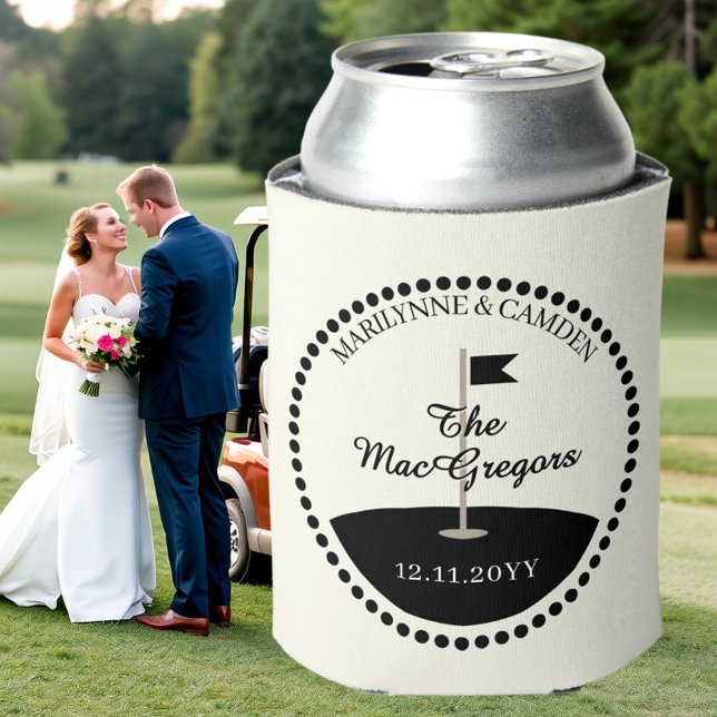 Wedding Monogram Date Golf Themed Can Cooler (Creator Uploaded)