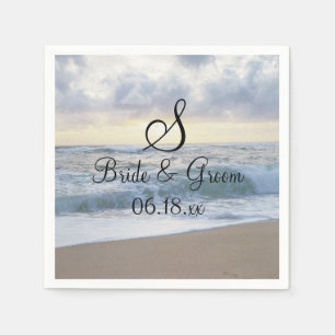 Wedding Monogram Date Names Scenic Beach Paper Nap Napkin