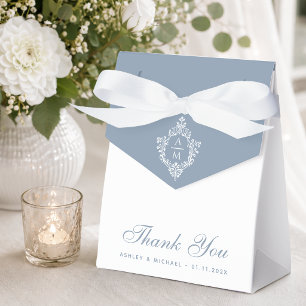 Wedding Monogram Dusty Blue White Crest Thank You Favour Box