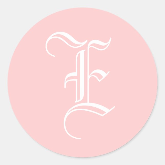 Wedding Monogram E Sticker Old English Style Pink (Front)