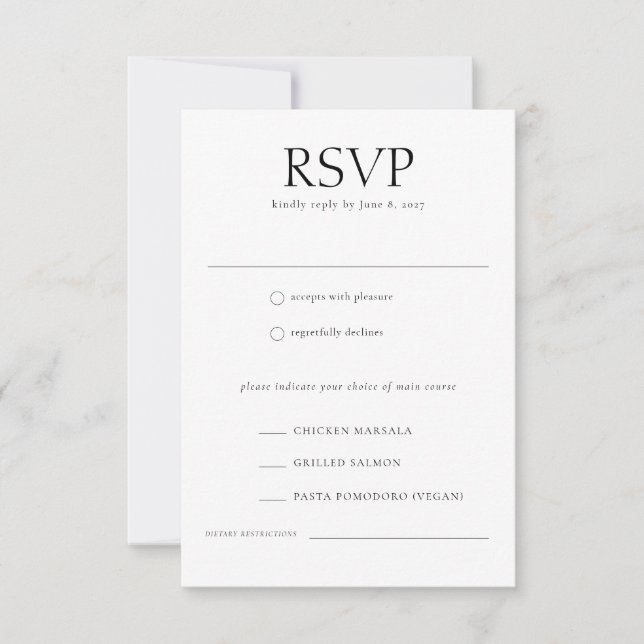 Wedding Monogram Elegant Meal Choice Wedding RSVP Card (Front)