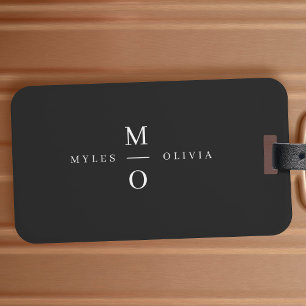 Wedding Monogram Elegant Minimal Stylish Black Luggage Tag